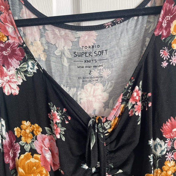 Torrid Black floral midi super soft Dress with yellow and pink flowers - Picture 2 of 4
